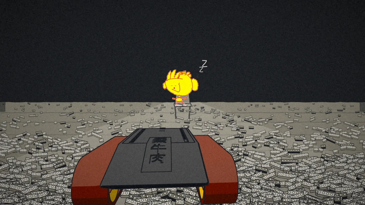 The rover stopped short on a floor of loose bricks