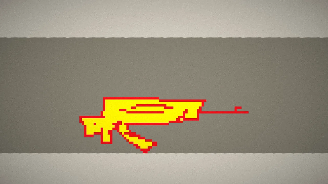 A rifle drawn in flat colour and single-weight outline